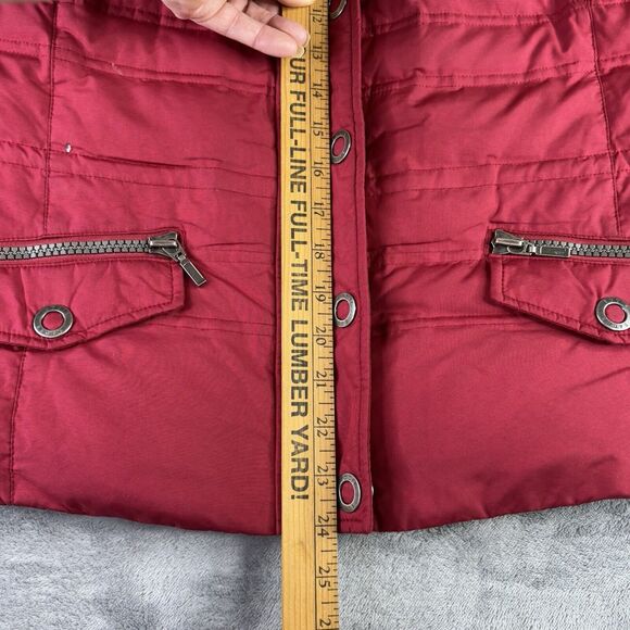 Eddie‎ Bauer Vest Women's Large Goose Down Red 700 Fill Removable Faux Fur Trim - Picture 14 of 16